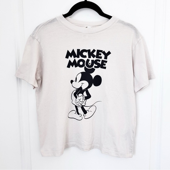 🤍Disney Mickey Mouse Unisex Boxy Oversized T-Shirt Off White Size S - Picture 1 of 7